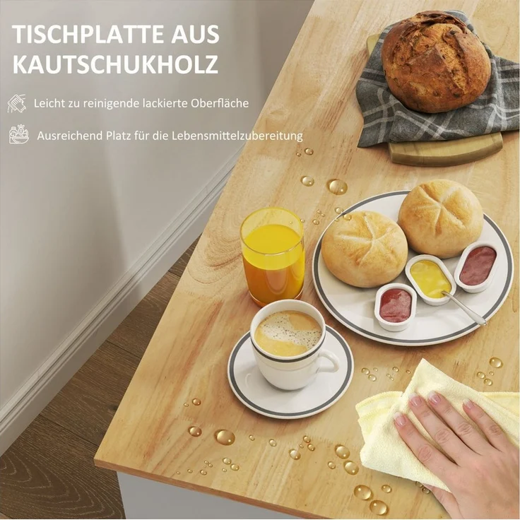 HOMCOM Servierwagen Servierwagen mit Arbeitsplatte, Schubladen, (Rollwagen mit Küchenschrank, 1 St, Kücheninsel), mit offenem Fach für Büro, 107x50x85cm, Eiche – Bild 3