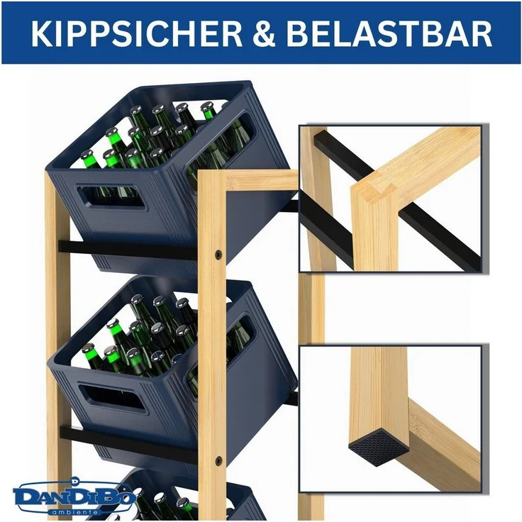 DanDiBo Standregal Getränkekistenregal für 3 Kisten aus Bambus und Metall – Bild 2