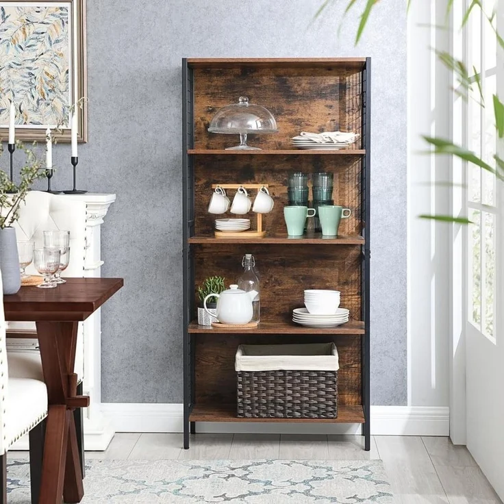 VASAGLE Bücherregal, Büroregal, Küchenregal, Standregal mit 6 Ablagen, 4 S-Haken, 30 x 40 x 175,6 cm, für Büro, Wohnzimmer, Arbeitszimmer, vintagebraun-tintenschwarz – Bild 3