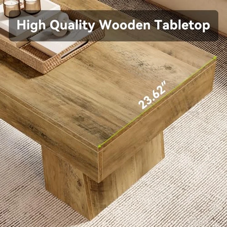 LITTLE TREE Farmhouse Couchtisch, 120 cm, rechteckiger Beistelltisch aus Holz mit massivem Sockel, Moderne niedrige Cocktail- und Teetisch-Möbel für das Wohnzimmer (rustikales Braun) – Bild 7