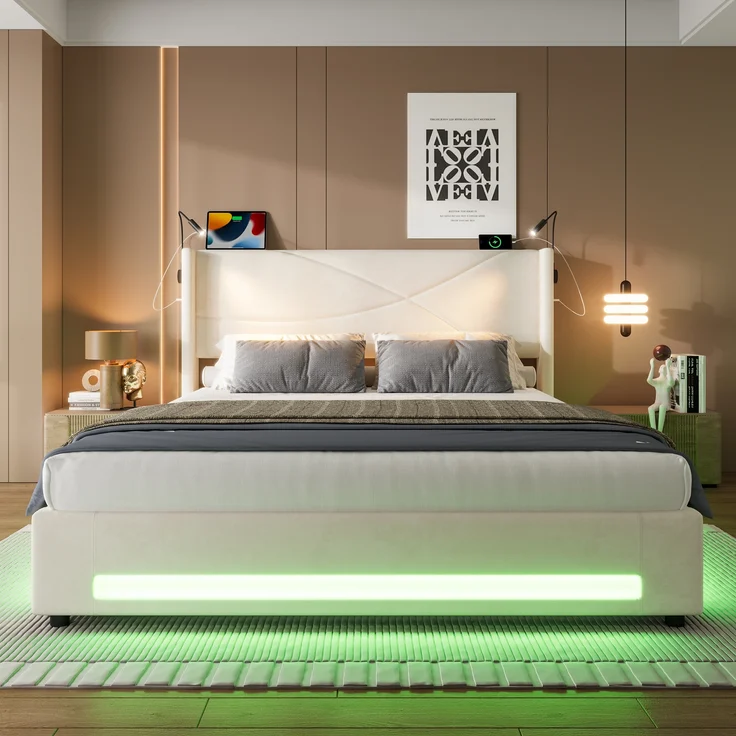 LVHOM Boxbett 140x200cm, Bettgestell mit integrierter Beleuchtung & Stauraum, USB/Typ-C-Ports, XXL-Hydraulik-Storage, platzsparend & Smart-Home-Anschlüssen – Bild 3