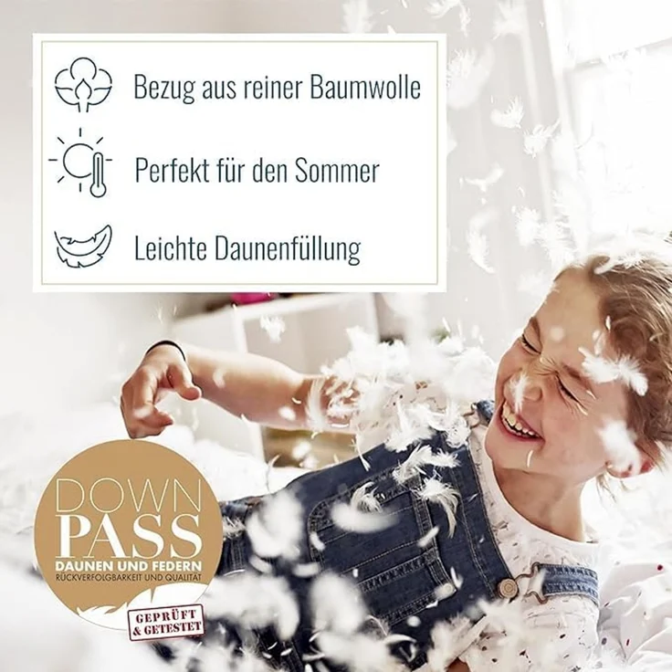 Daunenpass Sommer 100% Gänsedaunen Bettdecke Sommerdecke 240g 135x200 – Bild 4