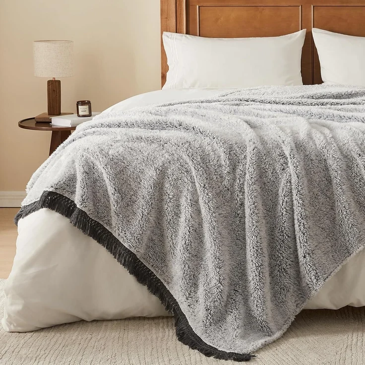Decke Sherpa Sofadecke Quasten 150 x 200cm 03-grau With Tassel – Bild 2