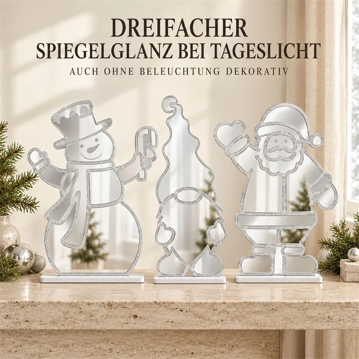 LED Infinity Spiegel 3er-Set Weihnachtsmann, Schneemann, Wichtel mit Timer – Bild 6
