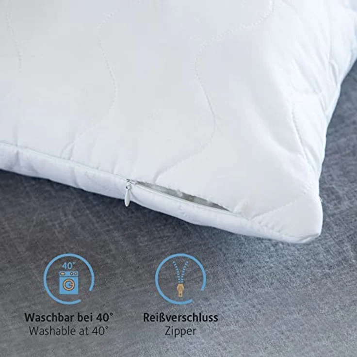 Komfortec Kopfkissen 40x40 cm 2 er Set, Höhenverstellbar Gesteppt Kissen, Deko Kissen, Oeko-TEX Zertifiziert, Allergiker geeignet – Bild 7