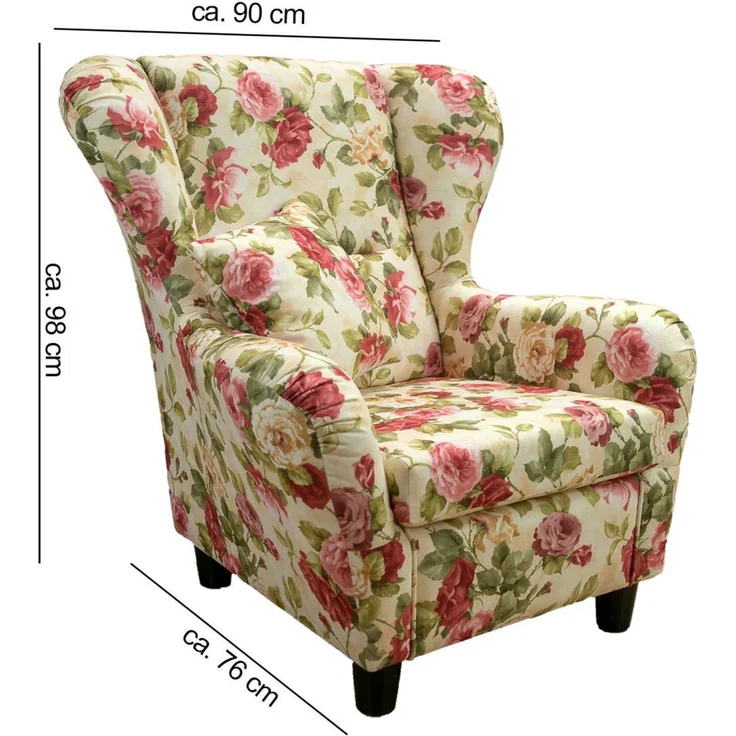 Ohrensessel mit Hocker Landhaus Polster-, TV-, Lesesessel Blumenmuster-Samtstoff – Bild 8