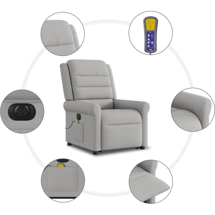 vidaXL Massagesessel mit Aufstehhilfe Elektrisch Wolkengrau Stoff 3303353 – Bild 11
