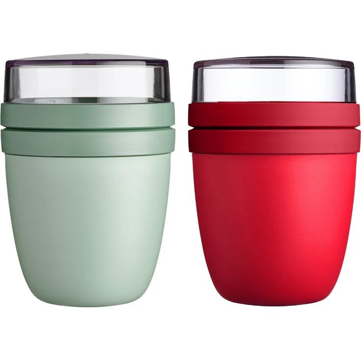 Mepal | Lunchpot Ellipse | Nordic Sage & Campus Red | Müslibecher to go | separate Fächer für Joghurt & Müsli | 500 ml + 200 ml | mikrowellen-, gefrier- und spülmaschinengeeignet – Bild 1