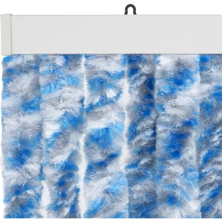 Moritz Flauschvorhang aus Chenille 100 x 230 cm blau grau weiß gestreift Türvorhang als Fliegenschutz Insektenschutz für Camping Wohnwagen – Bild 4