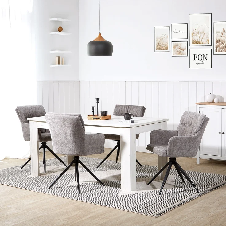 4 Stühle Esszimmer Küchenstühle Leinen Grau Drehstühle Esszimmerstühle Drehbar Esszimmerstuhl mit Armlehne Dreh Sessel Modern Polsterstuhl – Bild 2