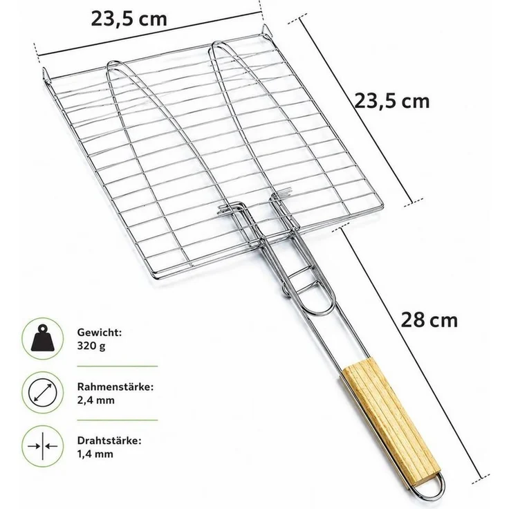 BAYLI Grillspieß Fischbräter mit Holzgriff 23,5 x 23,5 cm – Fischkorb Grillkorb Fischha – Bild 4