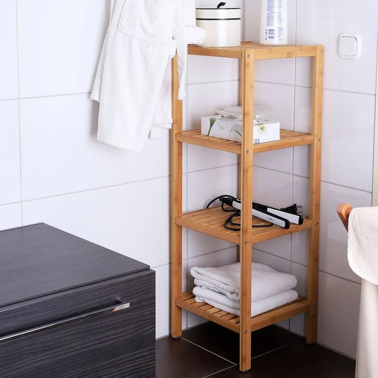 dibea Regal aus Bambus mit 4 Ablageflächen, 33 x 33 x 98 cm, natur, 1-tlg, robust & nachhaltig, platzsparend & pflegeleicht – Bild 3
