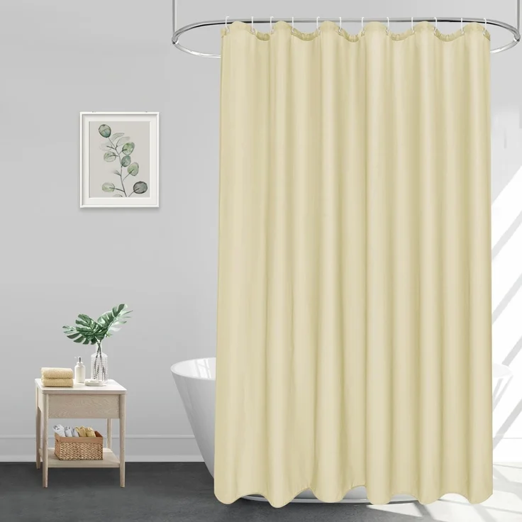 Duschvorhang Beige 180x200 cm Textil Polyester Wasserdicht Waschbar – Bild 1
