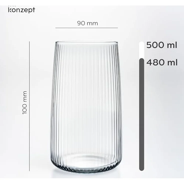 KONZEPT Gläser-Set 6 teilig mit Rillenstruktur (480 ml), Trinkgläser hohe Qualität, 6-tlg, Bleifreies Glas, Hergestellt in der EU – Bild 3