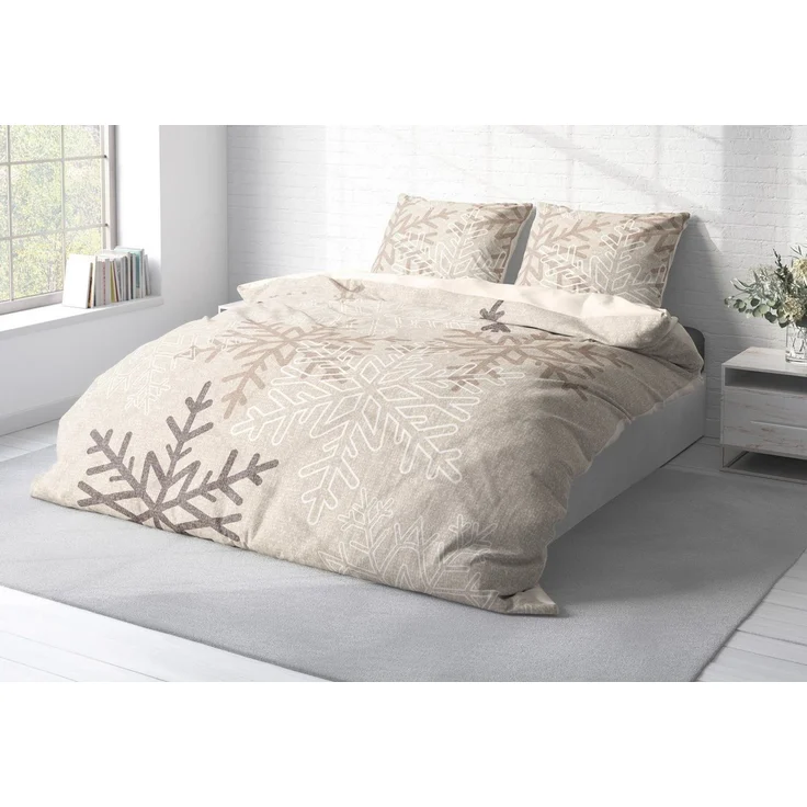 One Home Bettwäsche Winter Snowflakes, Flanell, 3 teilig, Kristalle und Schneeflocken, kuschelig warme weiche Baumwolle Biber – Bild 3