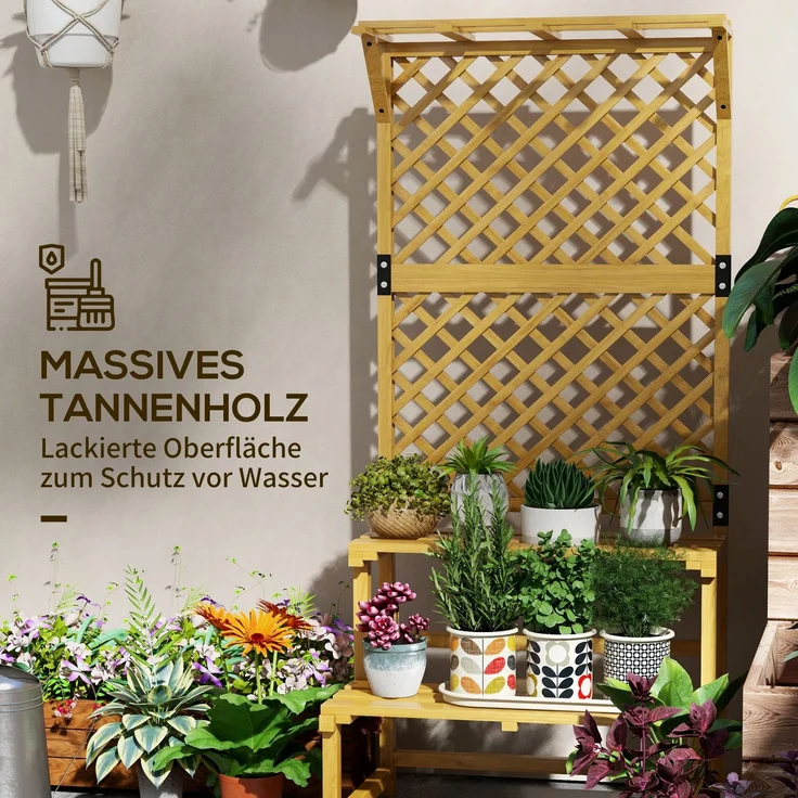 Outsunny Pflanzentreppe, Tannenholz, Gelb, 75L x 50B x 166H cm – Bild 5