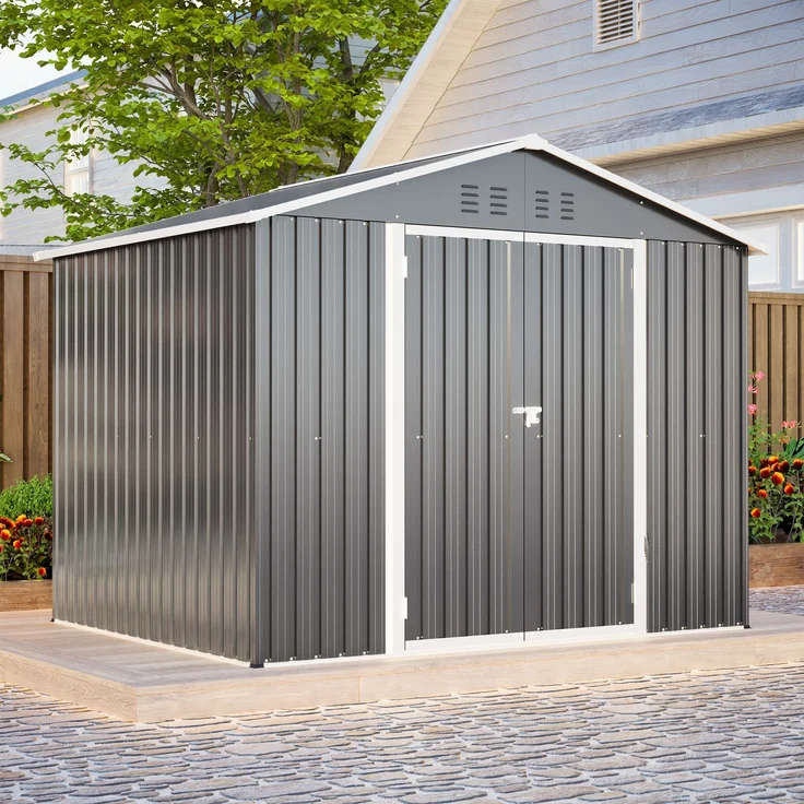 ZUBALIYA Stabiles Metall-Gerätehaus in Anthrazit 8x6 FT mit praktischer Klapptür Ideal als Gartenschuppen für Werkzeuge & Gartengeräte – Bild 11