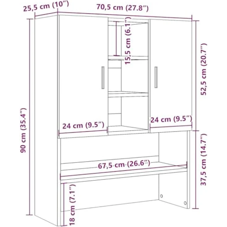 vidaXL Waschmaschinenschrank Altholz-Optik 70,5x25,5x90 cm 856637 – Bild 4