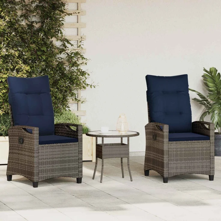 vidaXL Gartenstuhl 2 pcs Grau und Marineblau 56 x 60 x 112 cm 42026837 – Bild 1