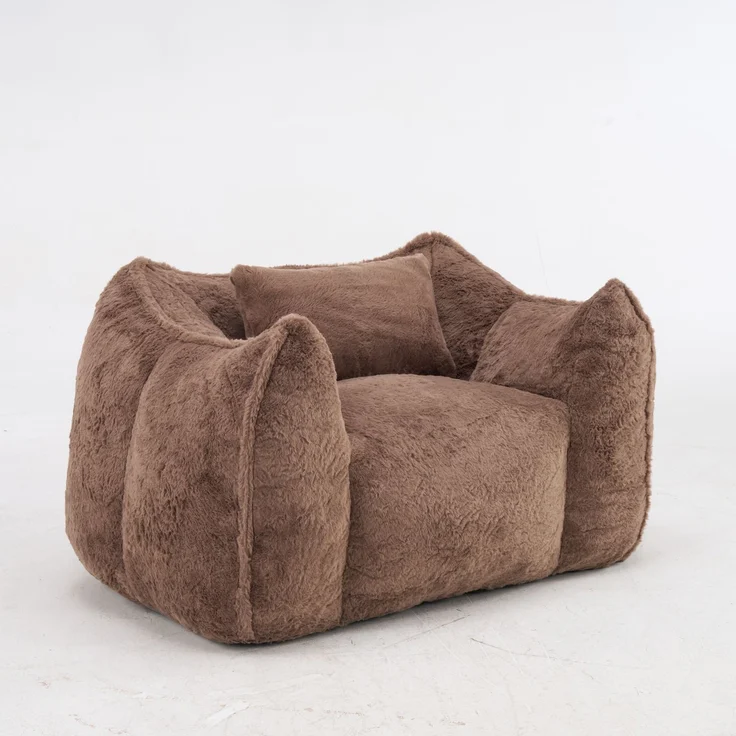 Riesiger Sitzsack mit Kissen, bequemer großer Sitzsack für Erwachsene und Kinder, Kunstfell-Bodensofa für Wohnzimmer, Schlafzimmer und Wohnung, Khaki – 123 x 97 x 73 cm – YOUDENOVA – Bild 9