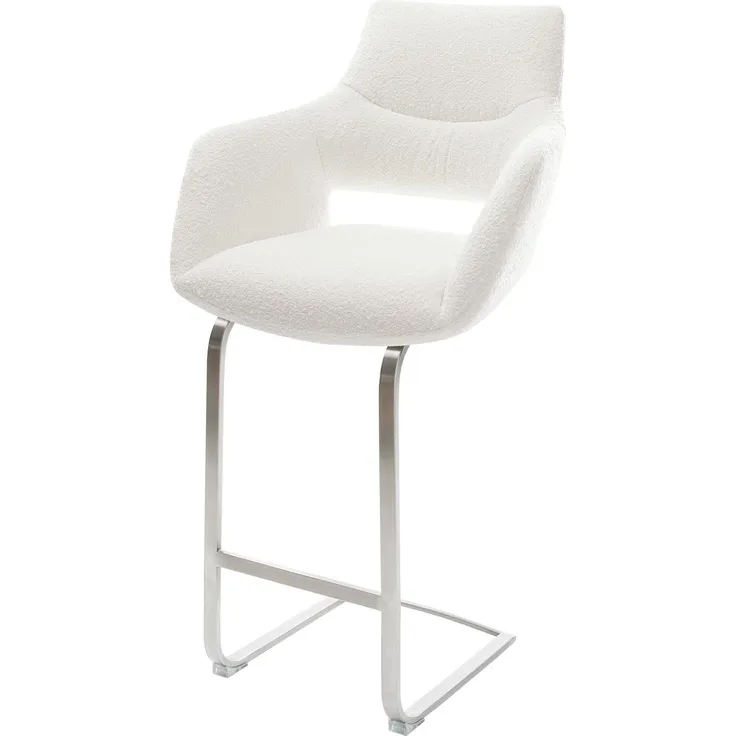 Barstuhl Yago-Flex Bouclé Creme-Weiß Freischwinger Flach Edelstahl Silberfarben Taschenfederkern