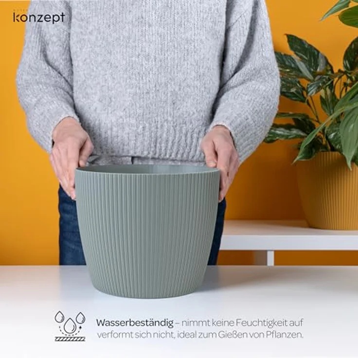 KONZEPT Blumentopf groß, gerillte Struktur 26/30cm, Übertöpfe für Zimmerpflanzen, aus Kunststoff ideal für Wohnzimmer, Küche und Balkon – Bild 8