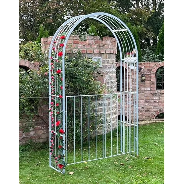 DanDiBo Rosenbogen Metall Verzinkt Massiv mit Tor Tür 140 cm Torbogen 96517 Wetterfest Rundbogen Volleisen Gartenbogen Feuerverzinkt – Bild 6