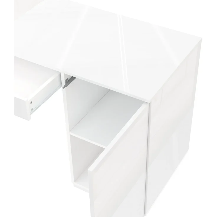 Schreibtisch aus Spanplatte mit LED-Beleuchtung und Stauraum, 140x50x78 cm, Weiß – Bild 7