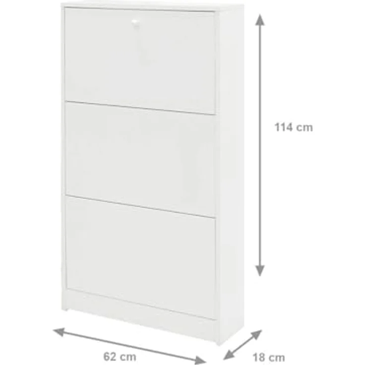 Dmora Schuhschrank mit DREI Türen und Klappen aus Holz, Farbe: Weiß, 62 x 18 x 114 cm – Bild 5