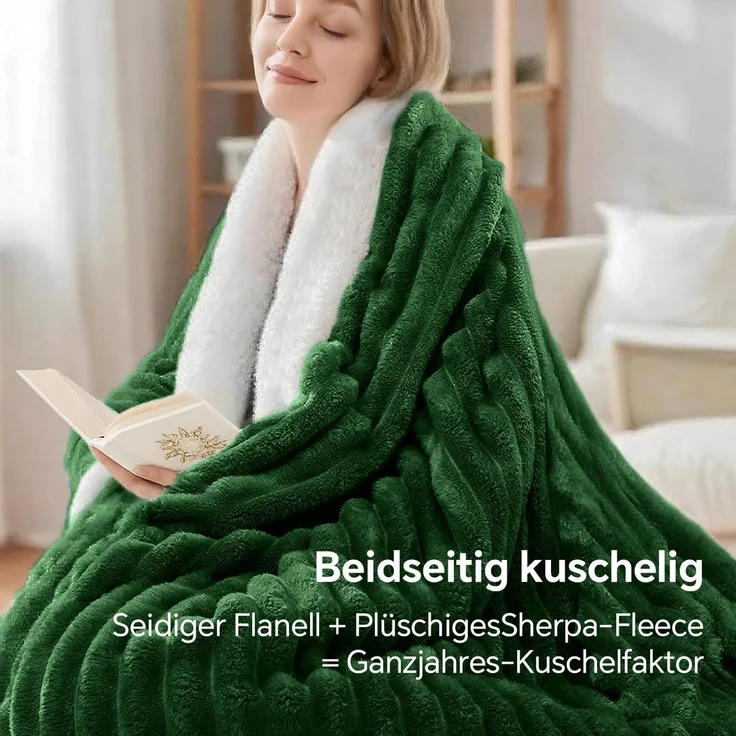 BEDELITE Kuscheldecke Flauschig Decke Klein - Dicke Sherpa Decken Grün 125x150 für Sofa, warme Cord Kuscheldecken Dunkelgrün weiche Fleecedecke Wohndecke als Sofaüberwurf für Wohnzimmer – Bild 6