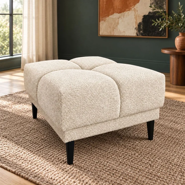 Ecksofa Schlafsofa SENVELIO RELAX inkl. Hocker Stoff Glam Creme Ottomane Rechts – Bild 4
