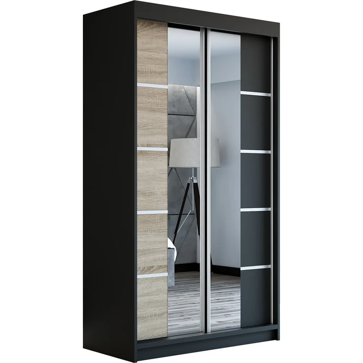 Schwebetürenschrank ERA 2-türig Schrank 120 cm (mit Spiegel) Farbe: Schwarz , sonoma – Bild 1