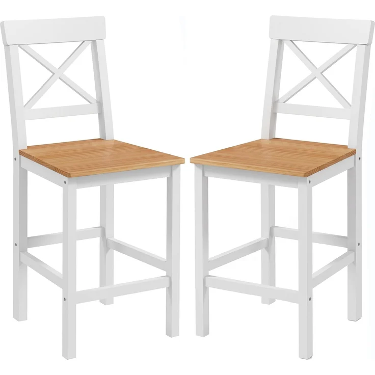 Barhocker 2er Set Barstuhl aus Kiefernholz mit Fußstütze, Lehne, Landhaus-Stil für Küche, Wohnzimmer, Natur--Naturholz--97.5x41x46cm--YOUDENOVA – Bild 2