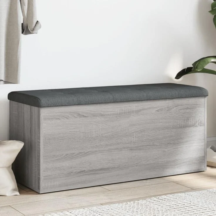 Sitzbank mit Stauraum, Holzwerkstoff, Grau Sonoma, 102 x 42 x 45 cm – Bild 2
