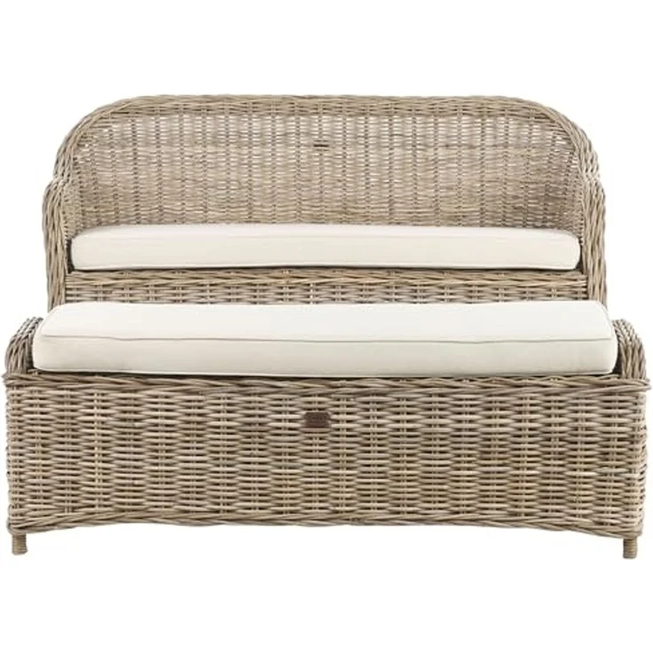 Beliani 'SUSUA' Gartensofa mit Ottomane, 2-Sitzer, Rattan natur, 141 x 69 x 86 cm – Bild 4