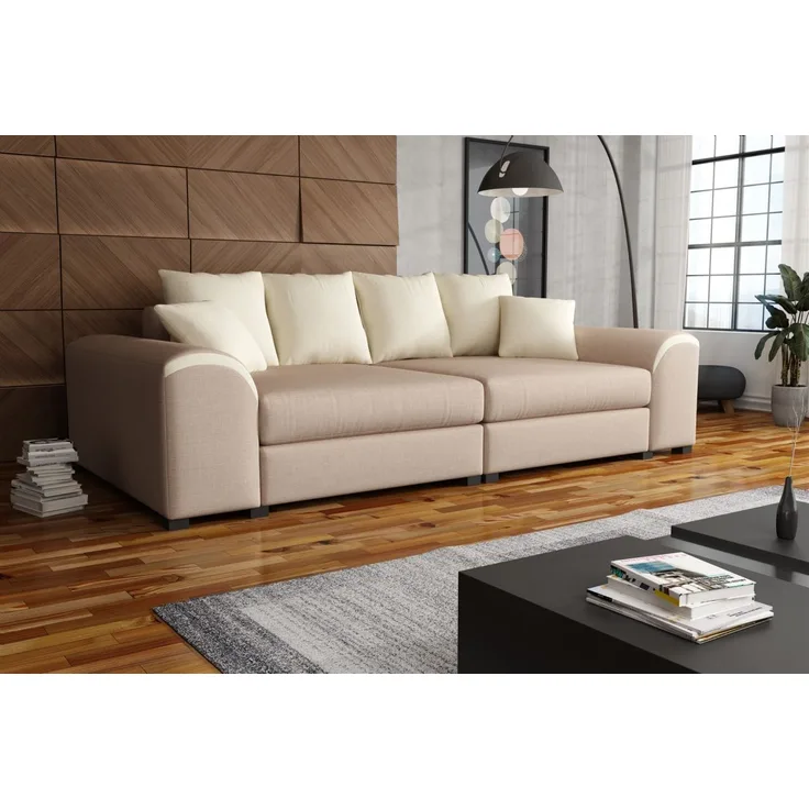 Big Sofa Couchgarnitur WELLS Megasofa Sofa in Cappuccino-Creme