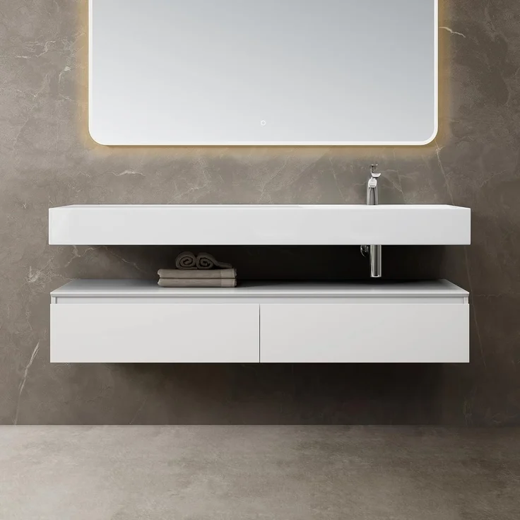 doporro Waschbeckenunterschrank Badmöbel Set Holzstruktur Schubladen Unterschrank Soft-Close MDF UP – Bild 3