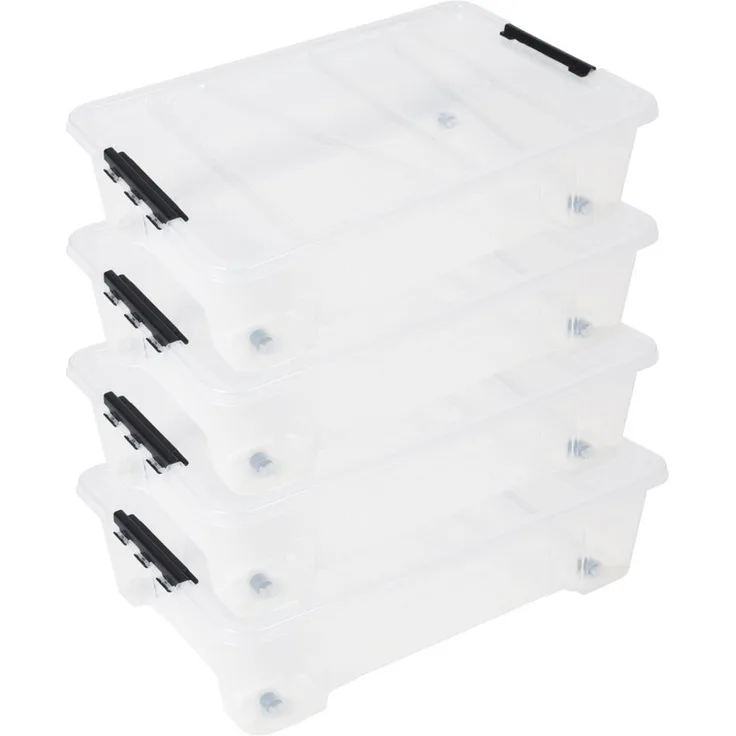 ONDIS24 Aufbewahrungsbox Unterbettbox Jolly Rollbox mit Deckel 25/35L Spielzeugkiste (4 St), transparent, stapel,- und nestbar