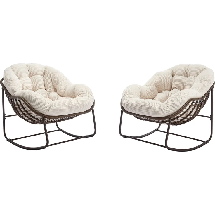 Schaukelstuhl 78 x 106 x 90 cm in Weiß – handgewebtes Rattan, Stahlrahmen und ergonomische Form – Bild 6