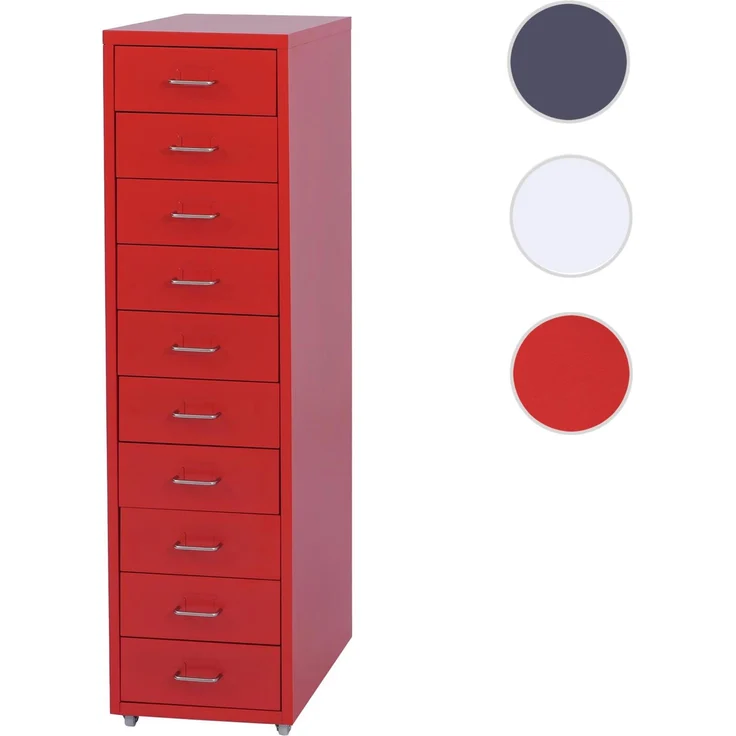 Rollcontainer Boston T851, Schubladenschrank Stahlschrank, 110x28x41cm 10 Schubladen ~ rot – Bild 10
