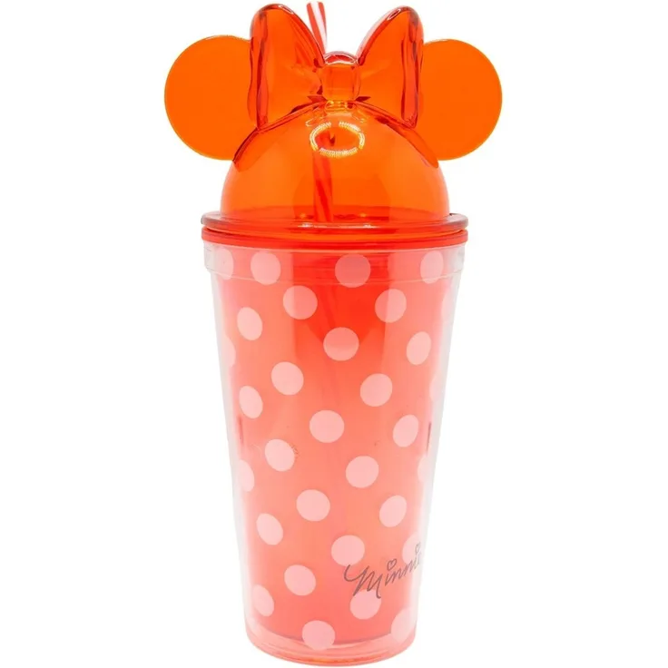 Disney Minnie Mouse 3D Trinkbecher 535 ml mit Strohhalm und Schraubdeckel