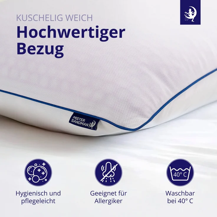 Mister Sandman Kopfkissen 2er Set Memory-Flakes 40×80 cm – Polyester Bezug, ergonomisch & atmungsaktiv, allergikergeeignet – Bild 5