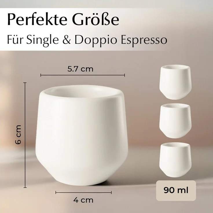 MiaMio Espressotasse Luxe ohne Henkel, 90 ml, Weiß, 4-tlg, Keramik, Ristretto & Doppio, dickwandig, modern – Bild 3