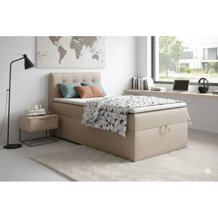 Deine Möbel 24 Boxspringbett TEEN 3 Bett für Teenager Jugend Jugendbett Einzelbett (Jugendzimmer Beige Grau Hellgrau Grau Anthrazit Schwarz, 3-St, Bonellfederkern-Matratze H3 Taschenfederkern-Matratze H4), 90x200 100x200 Polsterbett Velours – Bild 2