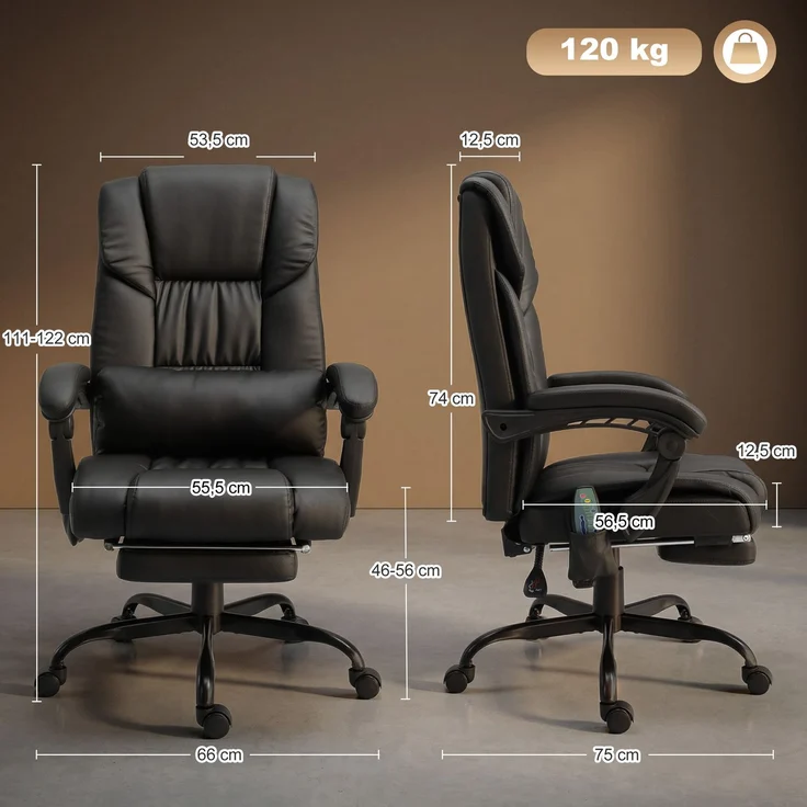 MELAYR, Bürostuhl mit 6-Punkt-Massage, hoher Rückenlehne, 66 x 75 x 122 cm, Schwarz – Bild 5