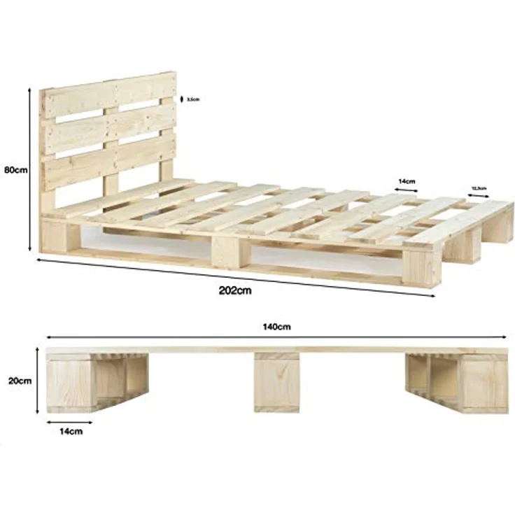 sunnypillow 140x200 cm Palettenbett mit Kopfteil Holzbett Bett aus Paletten Palettenmöbel Naturholz Fichte europalette 80 90 100 120 140 160 180 200 220 240x200 cm – Bild 3