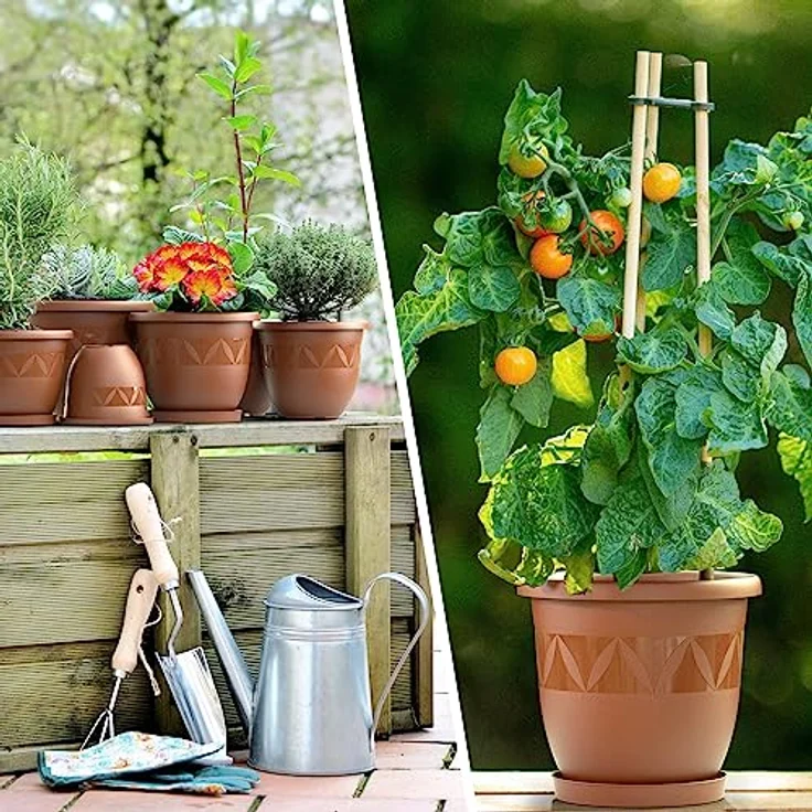 Plastard Pflanzkübel 3er, 5er, 10er Sets, Blumentopf mit passenden Untersetzer 15 - 40 cm (10 St, Blumenkübel ist Witterungs-, frost- und UV-beständig) – Bild 7