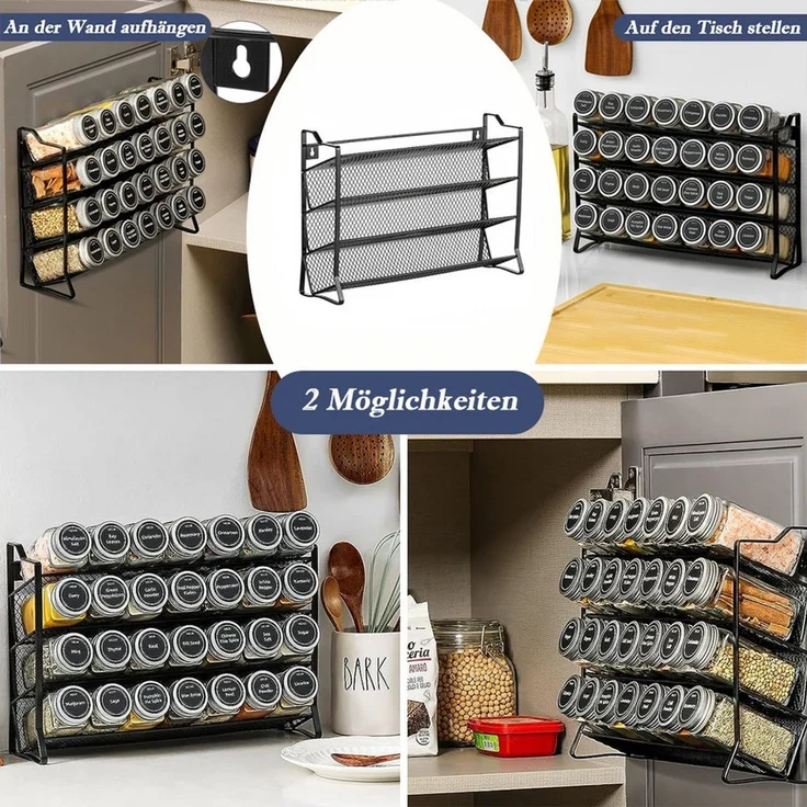 TUWENA Gewürzregal Generisch Gewürzregal Stehend & Wand Gewürz Organizer Küchen Organizer, mit 28 Gewürzgläser & 180 Gewürzetiketten & Trichter-Komplettse – Bild 3