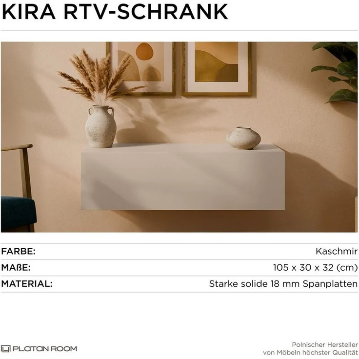 Platan Room Lowboard Kira, TV Schrank Fernsehschrank 105 / 140 / 210 / 280 cm breit Kaschmir Matt – Bild 3