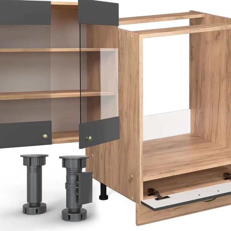Eckküche Fame-Line Anthrazit-Gold Landhaus/Goldkraft Eiche 347 x 257 cm ohne Arbeitsplatte Vicco – Bild 6